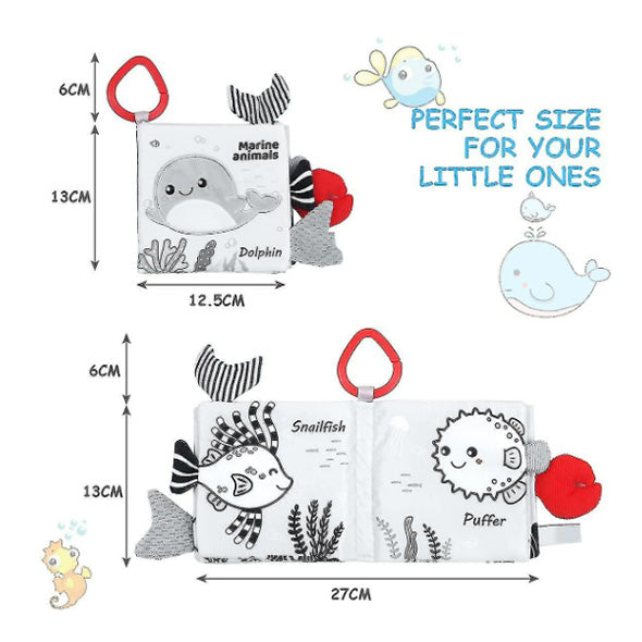 Crinkle Soft Baby Books, 3D Touch Feel High Contrast Cloth Book -Marine Animals
